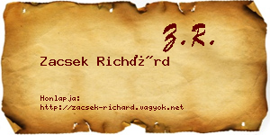 Zacsek Richárd névjegykártya
